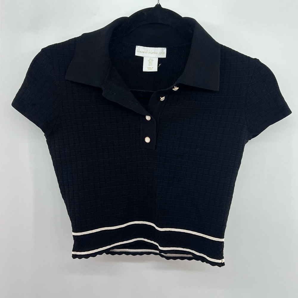 House of Harlow 1960 black knit polo matching set with crop top and skirt small - Picture 10 of 13